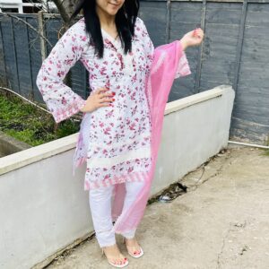 Flowered Cotton Printed Suit